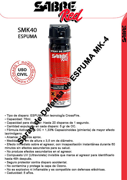 Spray homologado Sabre Red MK 4 ESPUMA 75mML